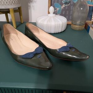Marc Jacobs Dark Green Flats with Navy Bow